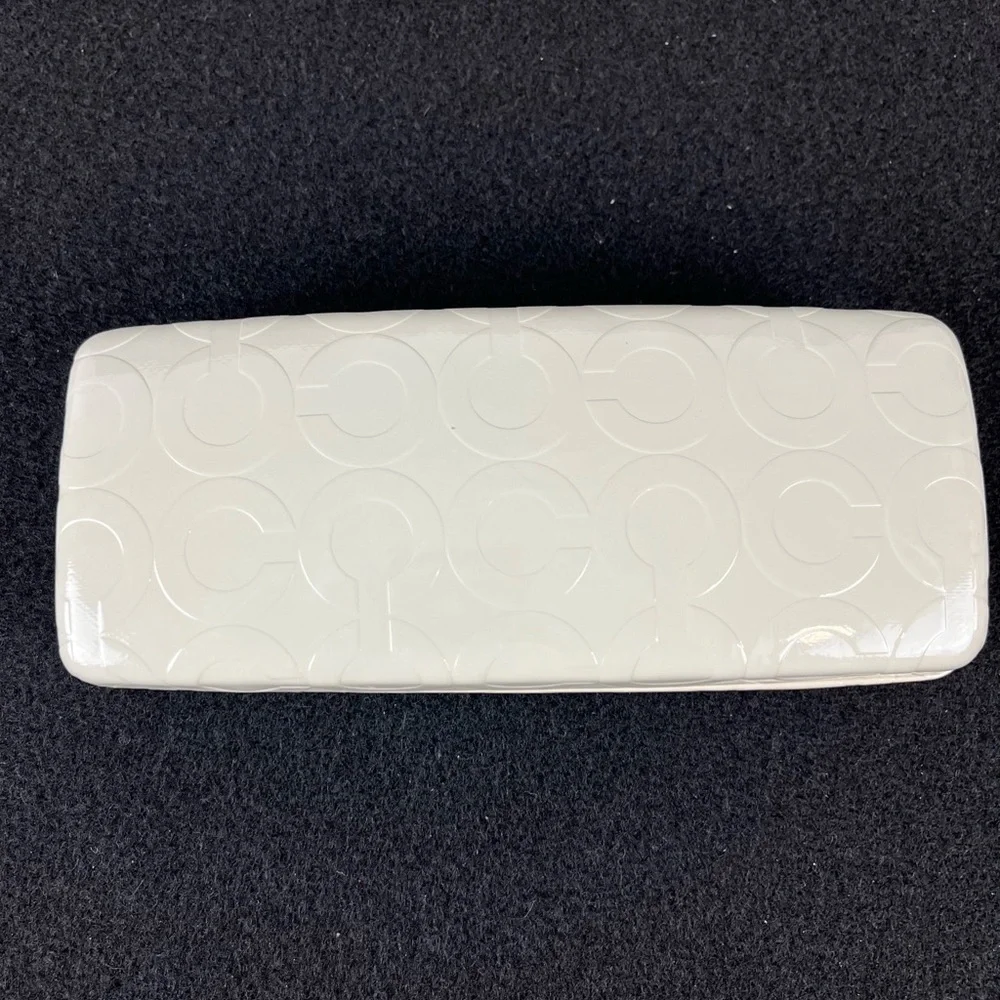 Coach Signature C hard shell sunglasses case faux leather cream brown interior